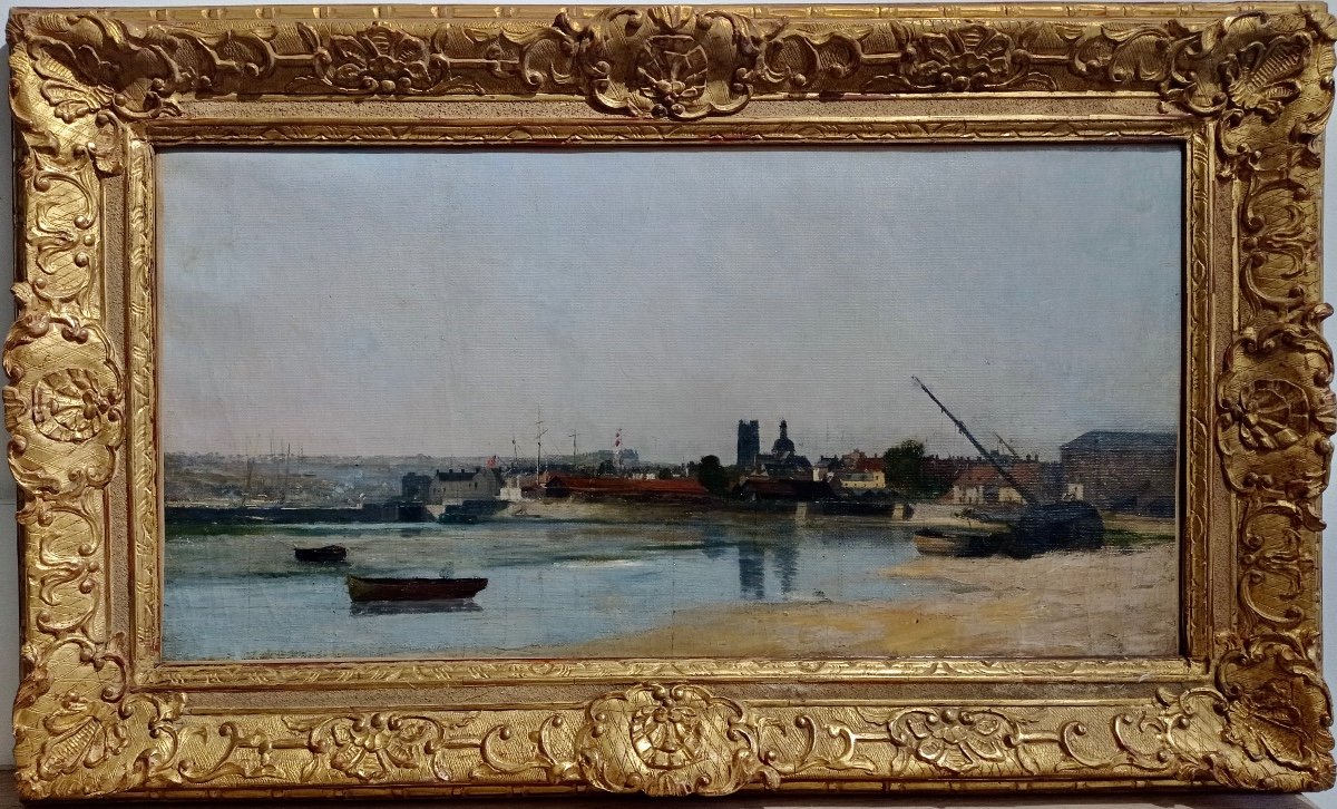 View Of A Norman Port, Alexandre Defaux, Attr. 19th Century Painting, Marine.