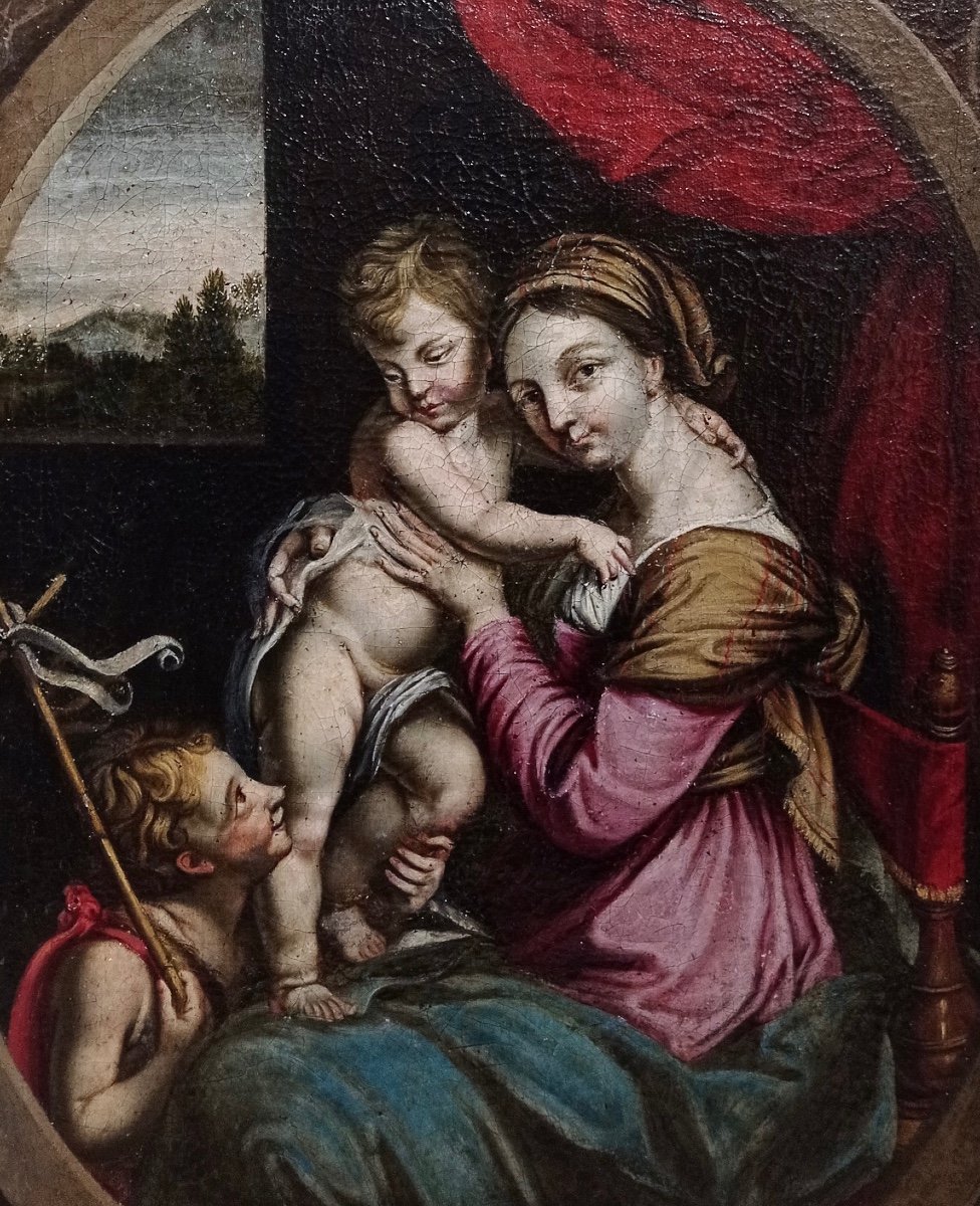 Vierge à l'Enfant Et Saint Jean, école Française 17ème autour de Pierre Mignard-photo-1