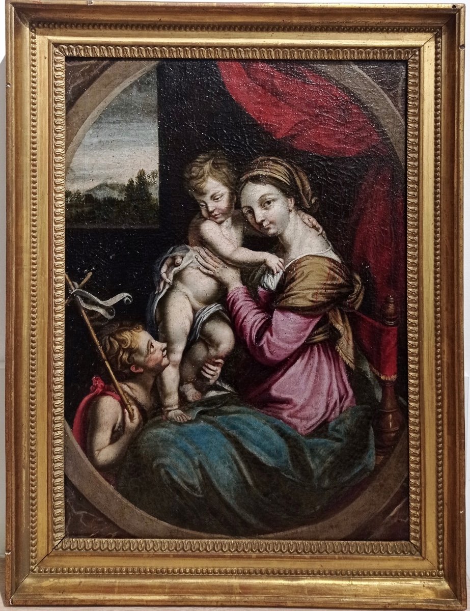 Vierge à l'Enfant Et Saint Jean, école Française 17ème autour de Pierre Mignard