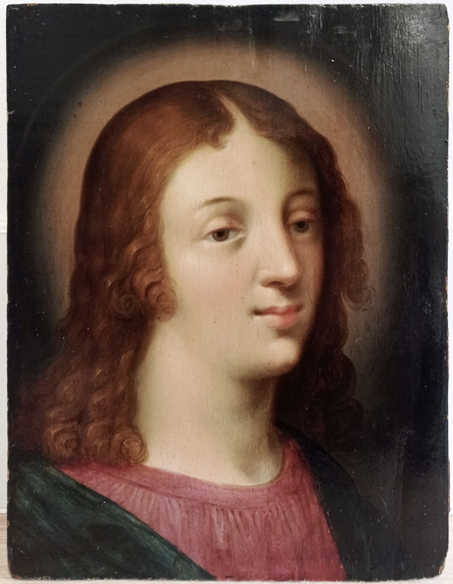 "jesus Jeune", Huile Sur Panneau Vers 1600. Italie