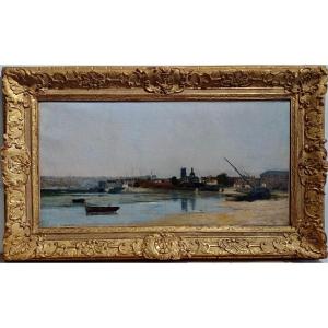 View Of A Norman Port, Alexandre Defaux, Attr. 19th Century Painting, Marine.