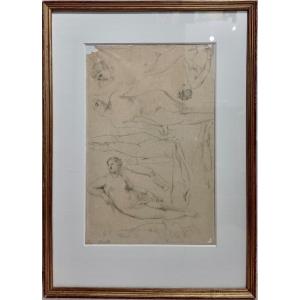 Henri Fantin-latour, Drawing On Tracing Paper, 19th Century, Study Of Nudes