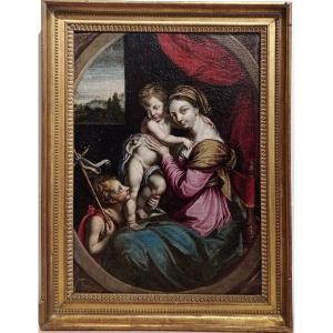 Vierge à l'Enfant Et Saint Jean, école Française 17ème autour de Pierre Mignard