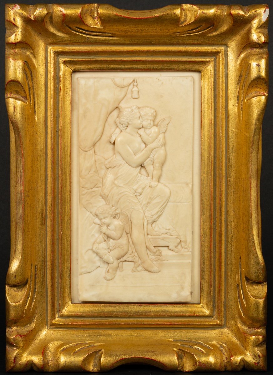 Bas-relief d'Une Femme Aux Cupidons, Albâtre, Académisme, France, XIXe Siècle-photo-2