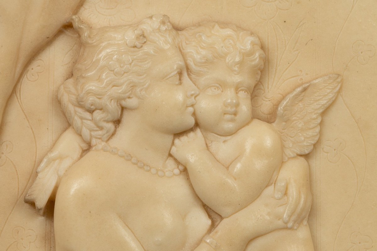 Bas-relief d'Une Femme Aux Cupidons, Albâtre, Académisme, France, XIXe Siècle-photo-4