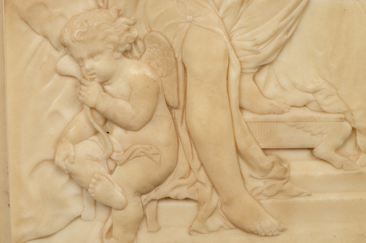 Bas-relief d'Une Femme Aux Cupidons, Albâtre, Académisme, France, XIXe Siècle-photo-5