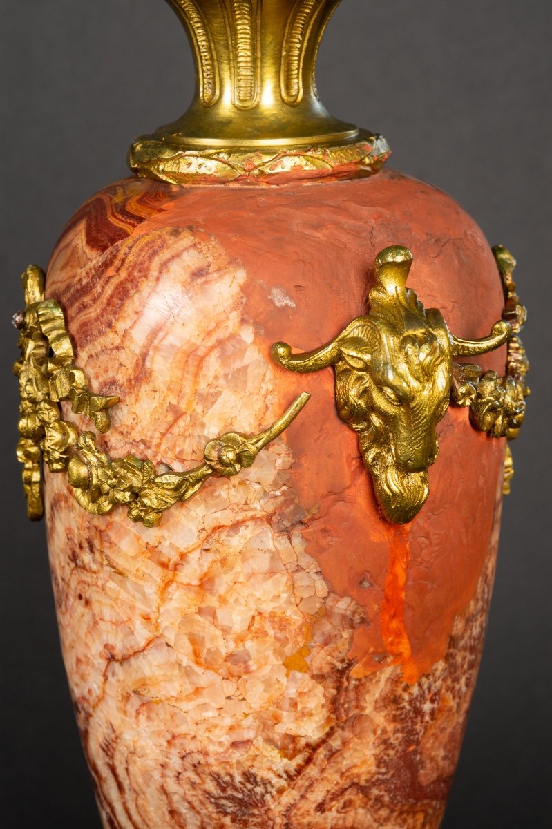 Pair Of Covered Vases, Marble And Gilt Bronze, 19th Century.-photo-8