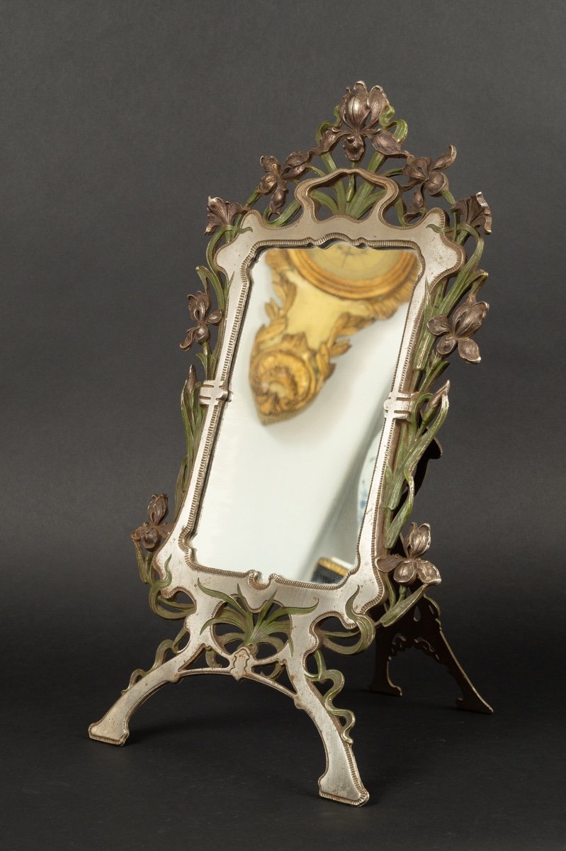 Miroir De Table, Art Nouveau, Métal Peint, Vers 1900.  -photo-3