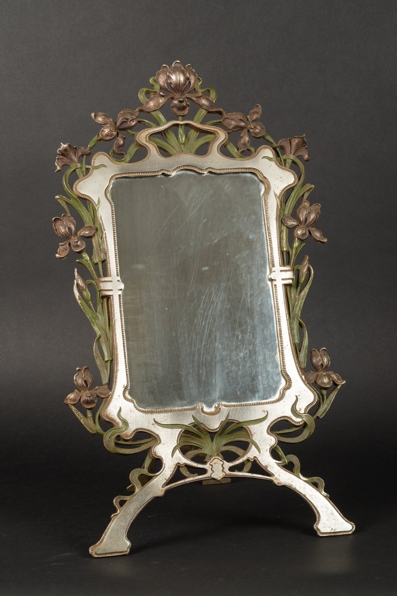 Miroir De Table, Art Nouveau, Métal Peint, Vers 1900.  -photo-4