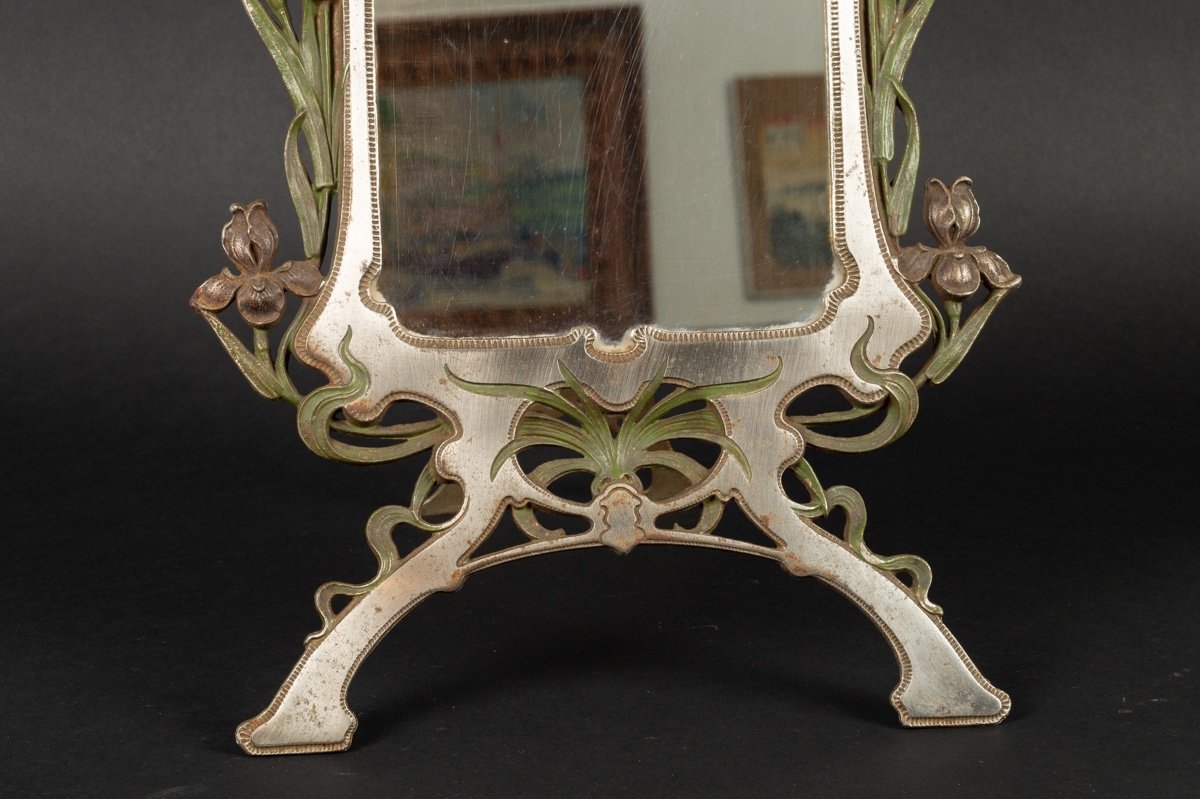 Miroir De Table, Art Nouveau, Métal Peint, Vers 1900.  -photo-5