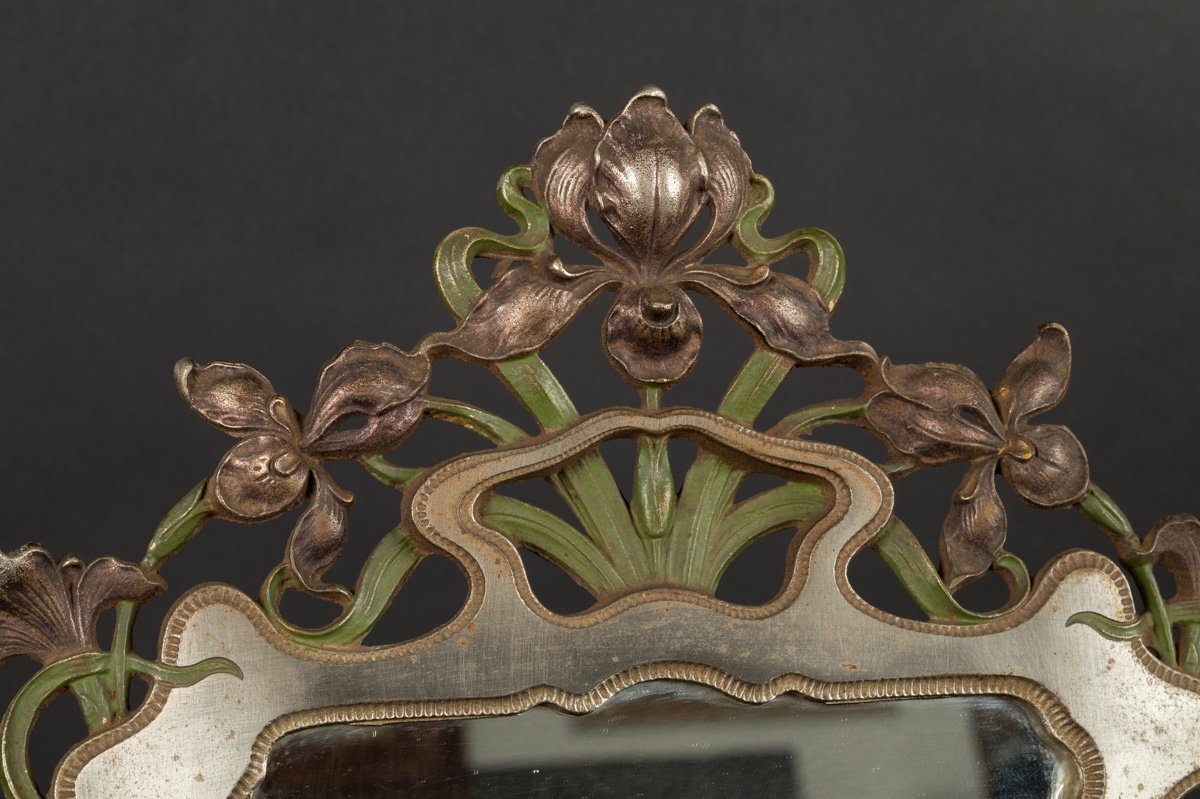 Miroir De Table, Art Nouveau, Métal Peint, Vers 1900.  -photo-6