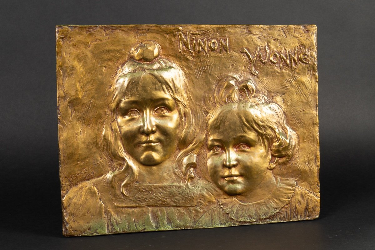 Bas-relief Ninon Yvonne, Claudia Alex-viennois, Gilt Bronze, Art Nouveau, France, 1899.-photo-2