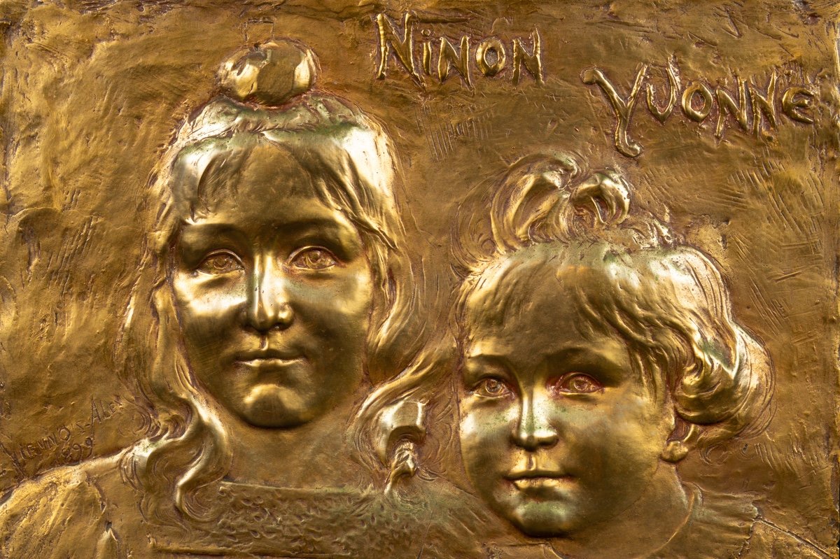 Bas-relief Ninon Yvonne, Claudia Alex-viennois, Gilt Bronze, Art Nouveau, France, 1899.-photo-4