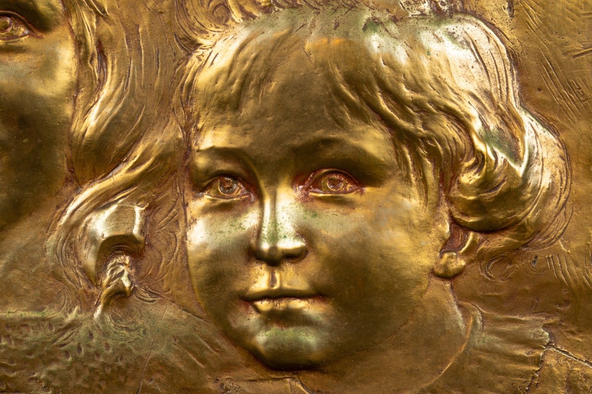 Bas-relief Ninon Yvonne, Claudia Alex-viennois, Gilt Bronze, Art Nouveau, France, 1899.-photo-3