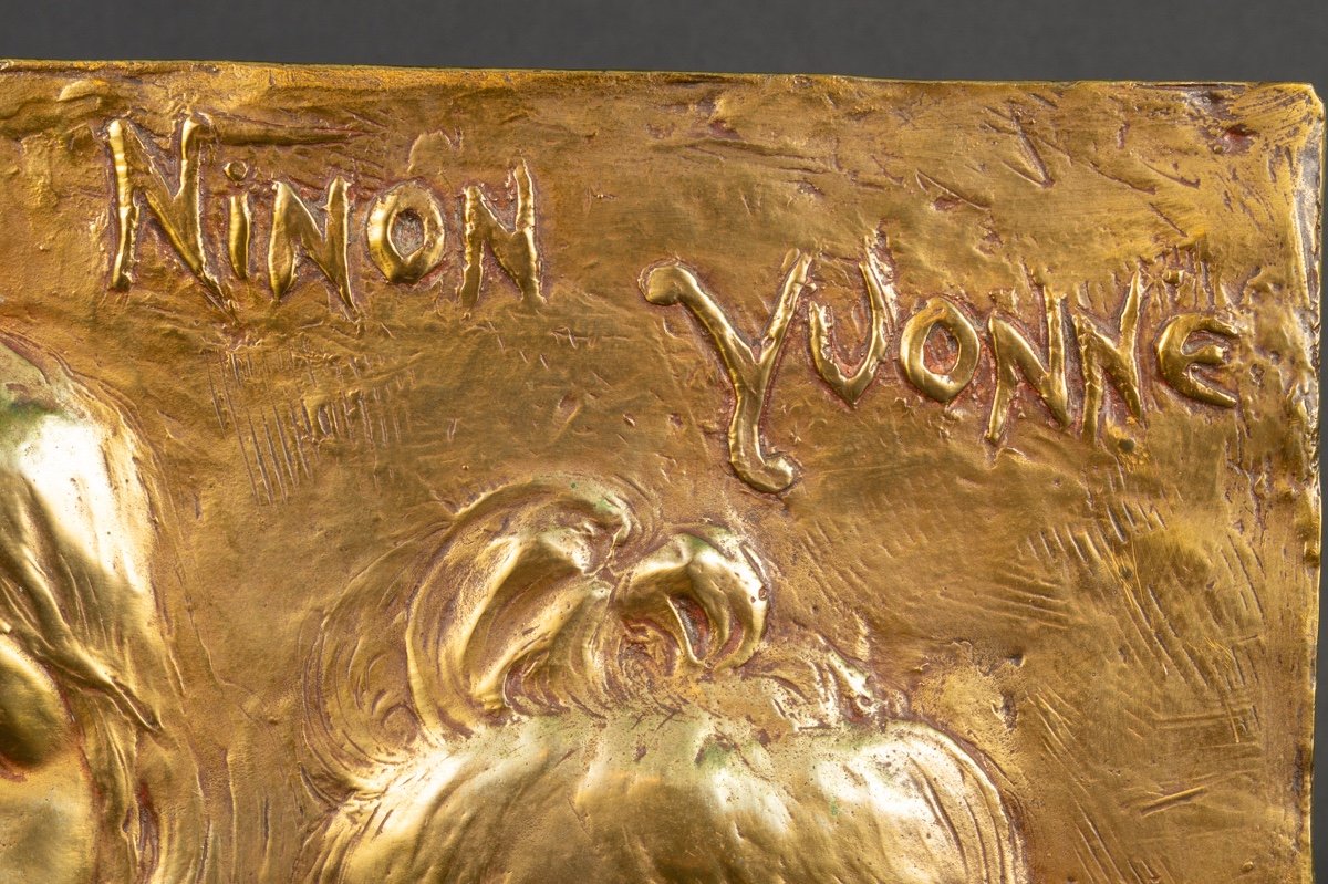 Bas-relief Ninon Yvonne, Claudia Alex-viennois, Gilt Bronze, Art Nouveau, France, 1899.-photo-4