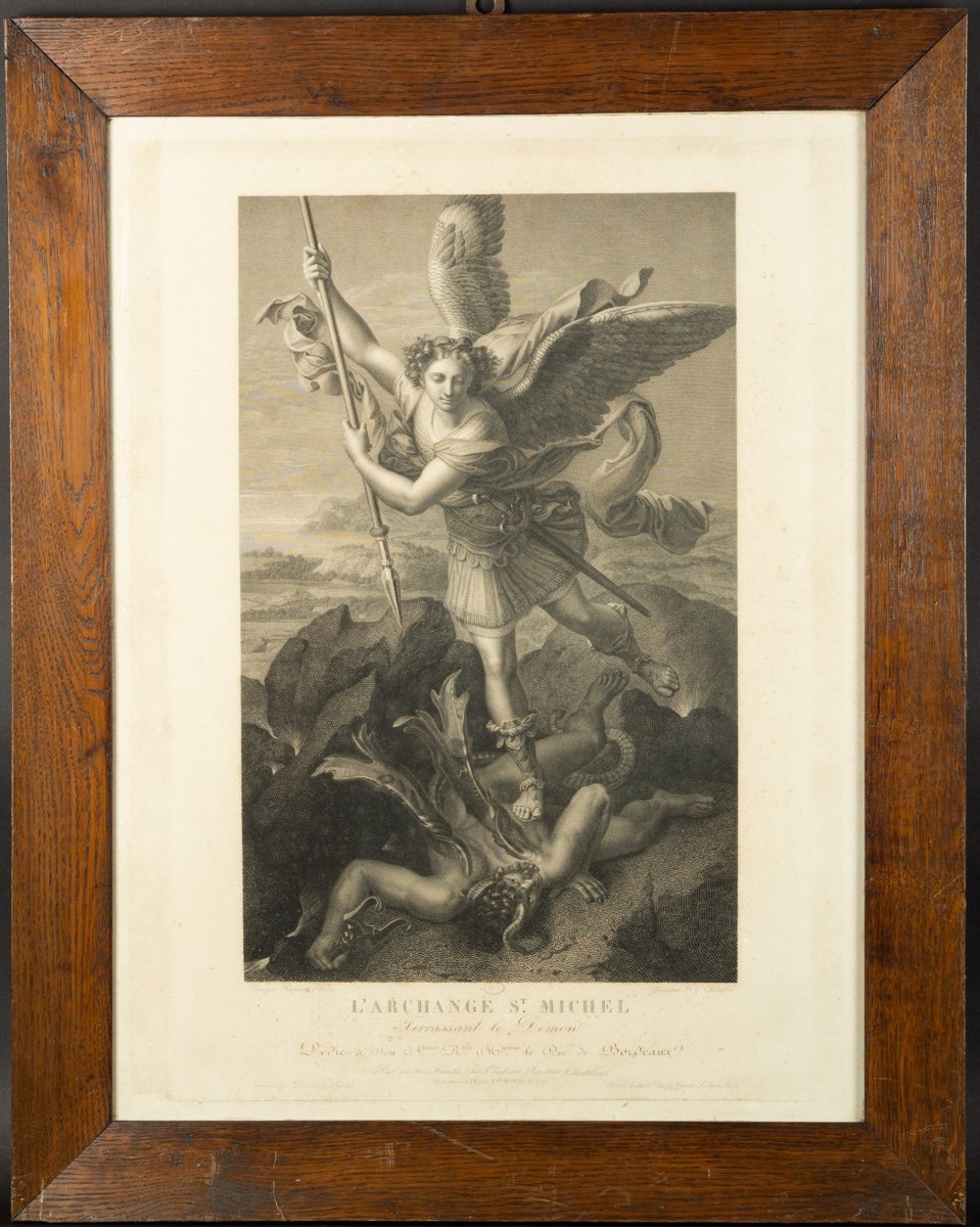 Archangel Saint Michael, Engraving After Raphaël d'Urbino, Henri Guillaume Chatillon (1780-1856),-photo-2