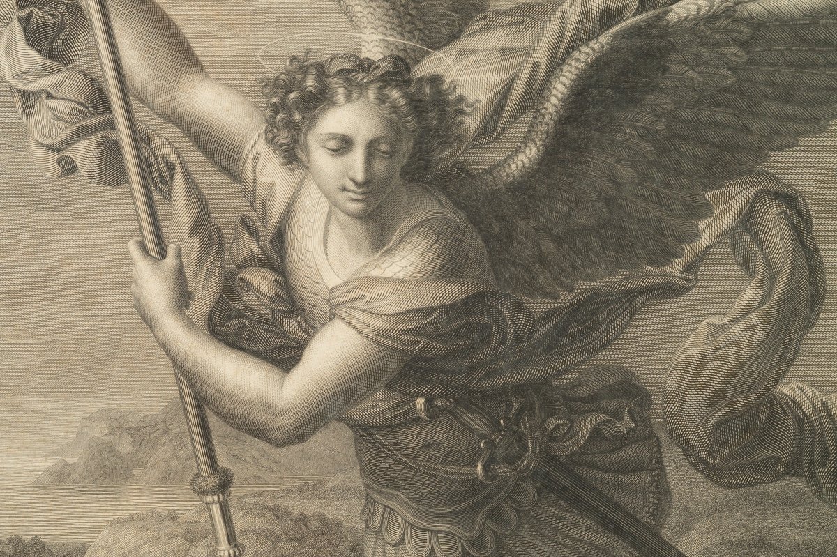 Archangel Saint Michael, Engraving After Raphaël d'Urbino, Henri Guillaume Chatillon (1780-1856),-photo-2