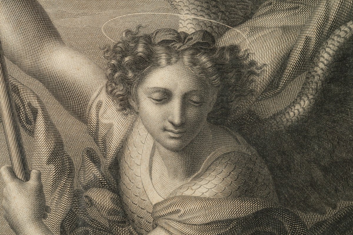 Archangel Saint Michael, Engraving After Raphaël d'Urbino, Henri Guillaume Chatillon (1780-1856),-photo-7