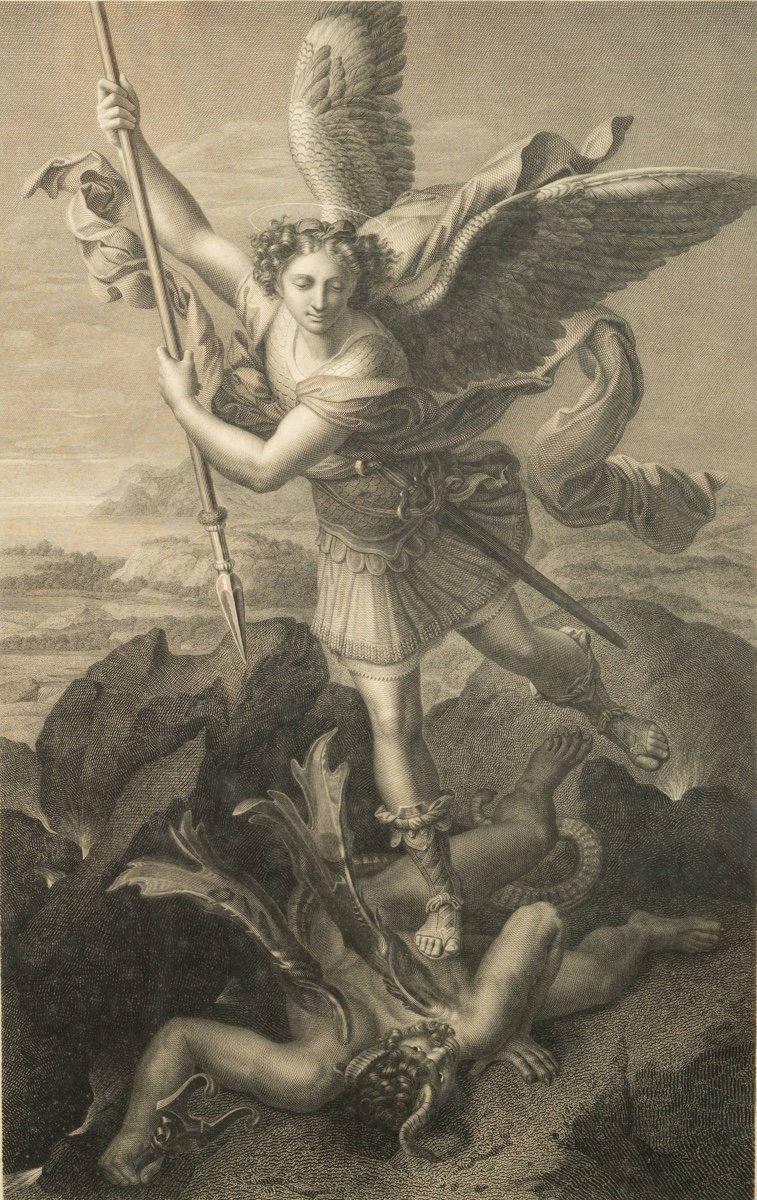 Archangel Saint Michael, Engraving After Raphaël d'Urbino, Henri Guillaume Chatillon (1780-1856),