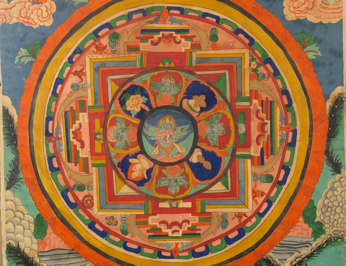 Thanka (thangka, Tangka) Avec Mandala, Peint à La Main Sur Toile, Tibet / Népal 1ère moite 20é-photo-1