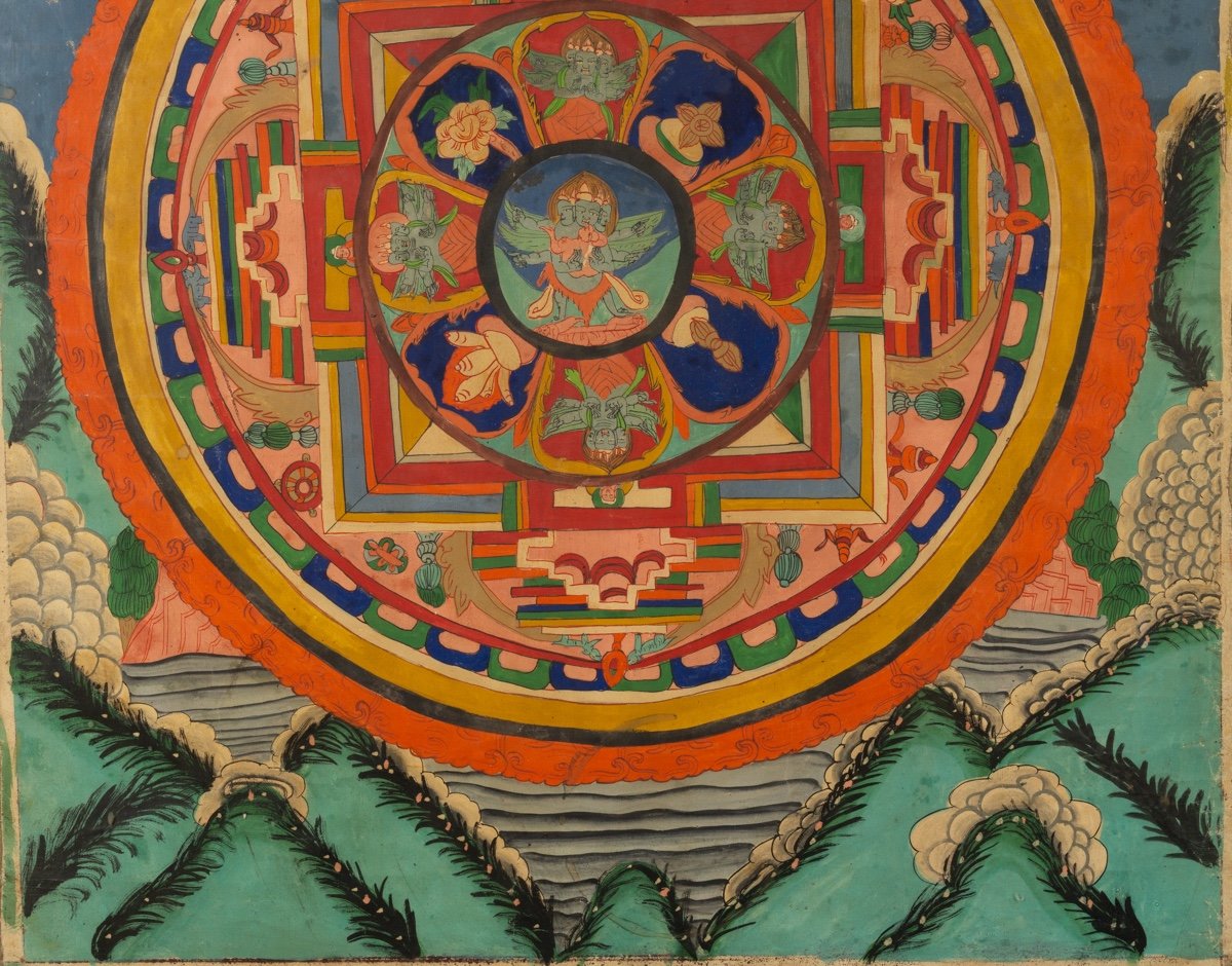 Thanka (thangka, Tangka) Avec Mandala, Peint à La Main Sur Toile, Tibet / Népal 1ère moite 20é-photo-2