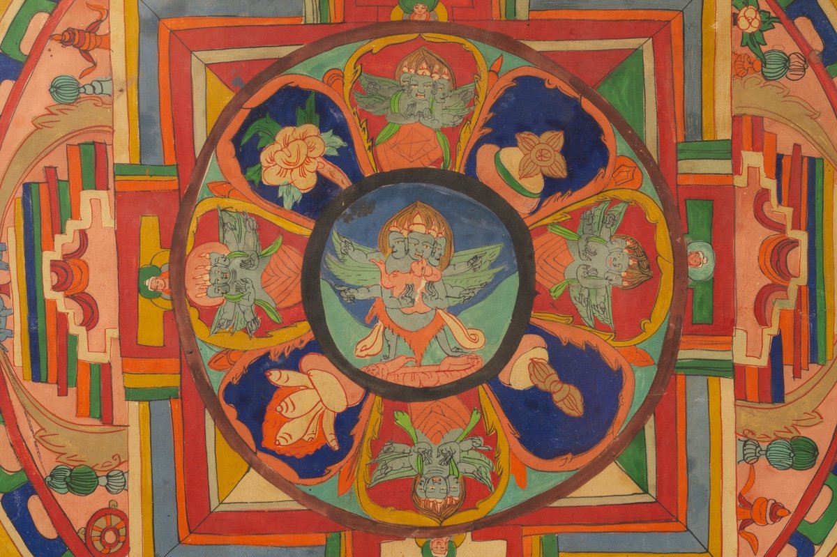 Thanka (thangka, Tangka) Avec Mandala, Peint à La Main Sur Toile, Tibet / Népal 1ère moite 20é-photo-5