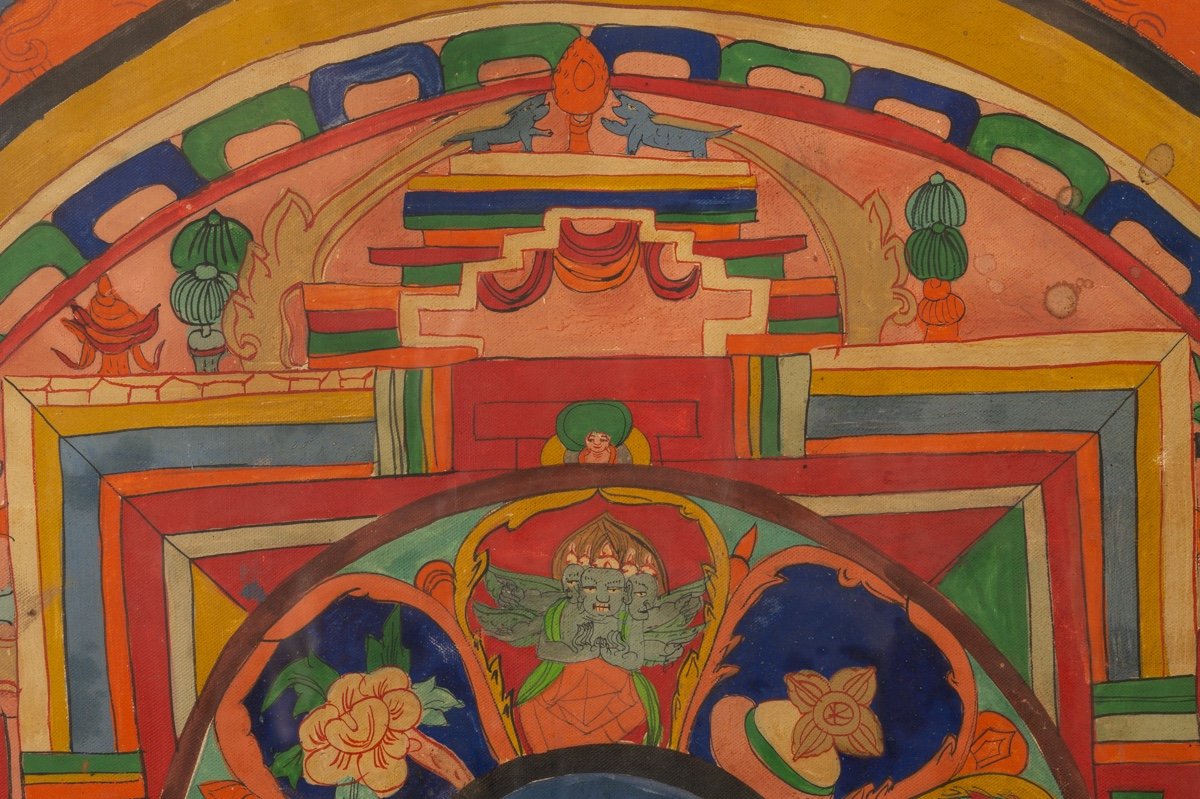 Thanka (thangka, Tangka) Avec Mandala, Peint à La Main Sur Toile, Tibet / Népal 1ère moite 20é-photo-6