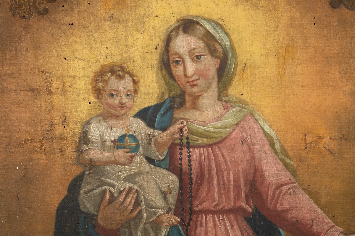 La Vierge à l'Enfant, Huile Sur Bois, Classicisme, France, XVIIIe / XIXe Siècle.  -photo-2