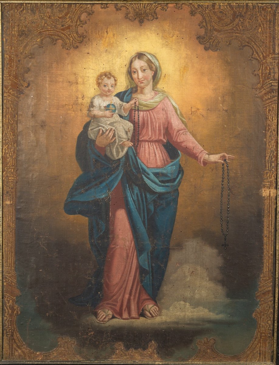 The Virgin And Child, Oil On Wood, Classicism, France, 18th / 19th Century.