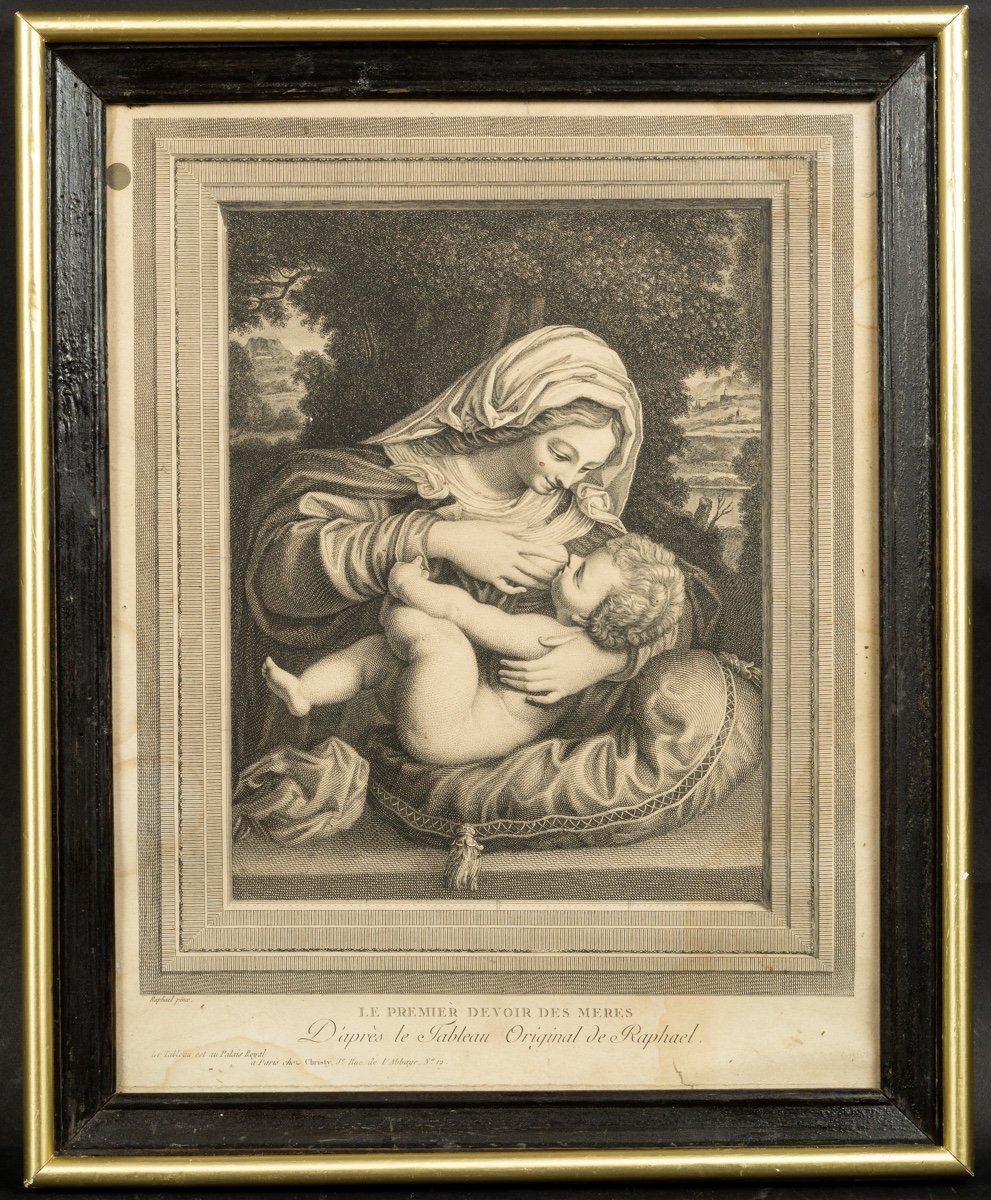 Le Premier Devoir Des Meres, Gravure Sur Cuivre, Vincenzo Vangelisti, d'Après Raphaël d'Urbino-photo-2