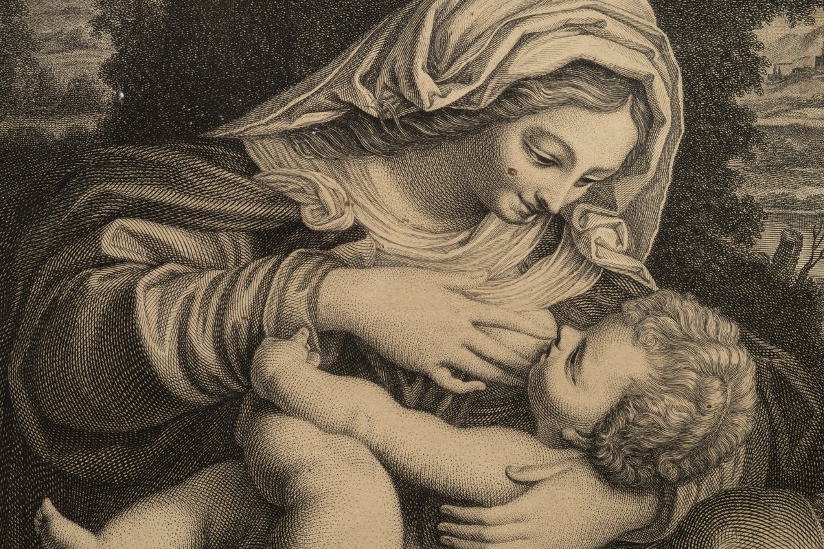 Le Premier Devoir Des Meres, Gravure Sur Cuivre, Vincenzo Vangelisti, d'Après Raphaël d'Urbino-photo-5