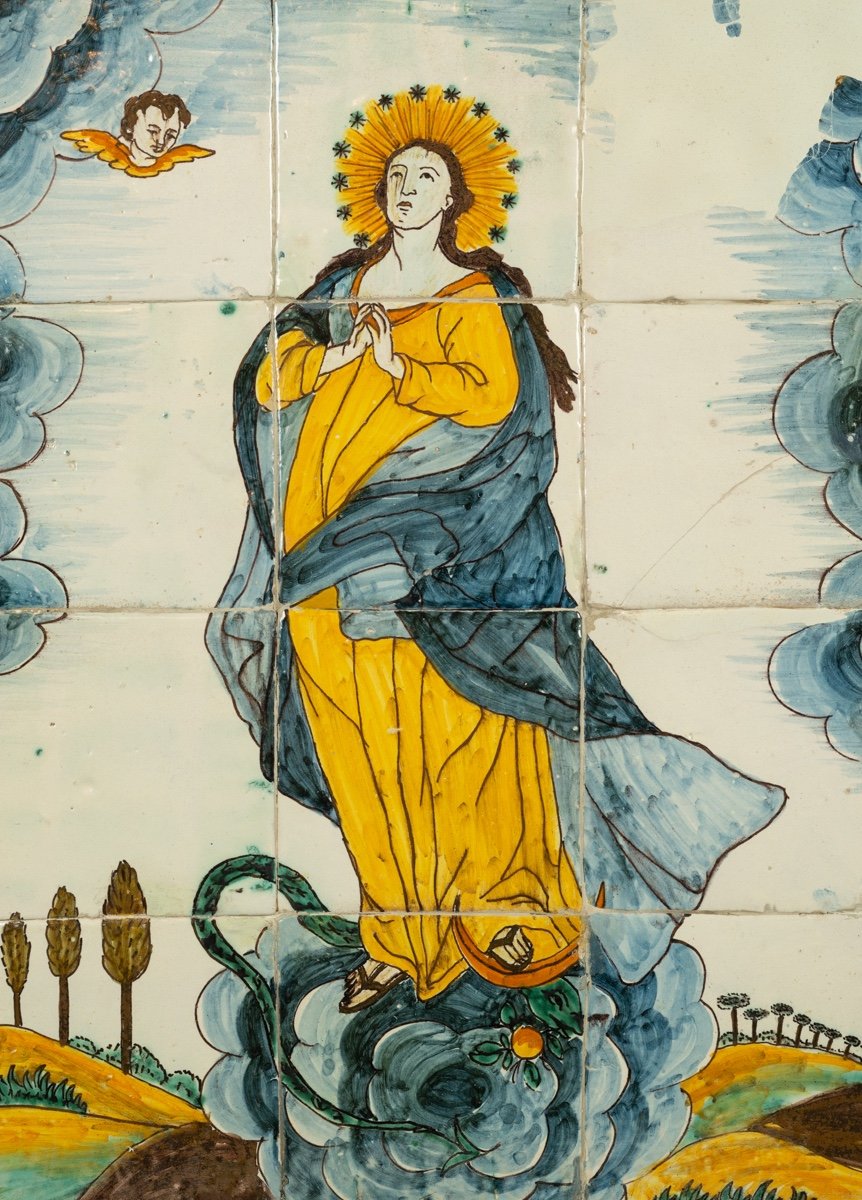 Immaculata Sur 12 Carreaux d'Azulejos, Baroque, Espagne, XVIIIe Siècle.-photo-2