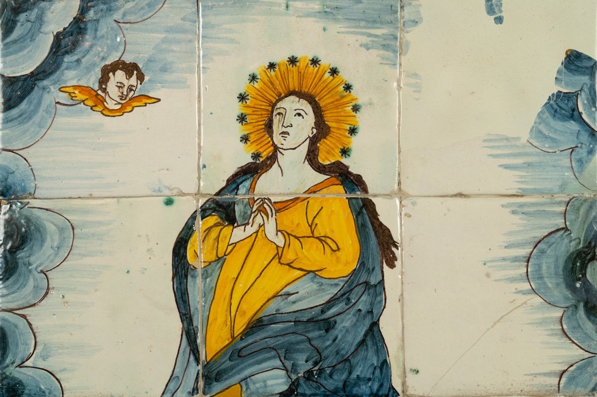 Immaculata Sur 12 Carreaux d'Azulejos, Baroque, Espagne, XVIIIe Siècle.-photo-3