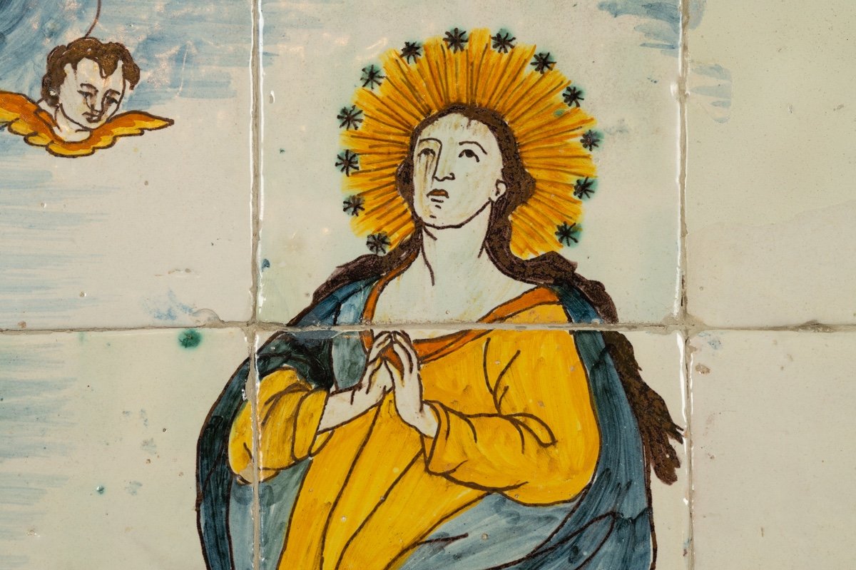 Immaculata Sur 12 Carreaux d'Azulejos, Baroque, Espagne, XVIIIe Siècle.-photo-4