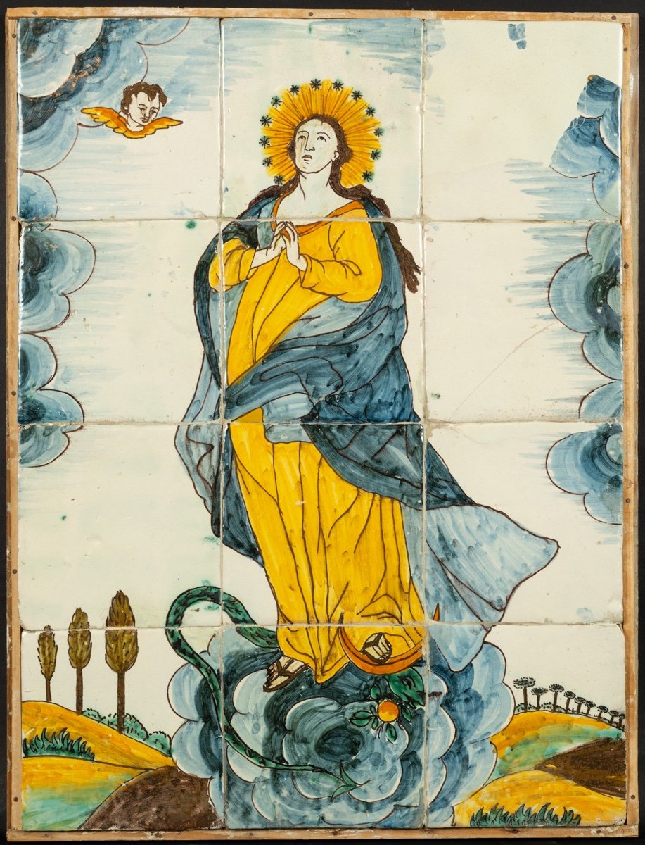 Immaculata Sur 12 Carreaux d'Azulejos, Baroque, Espagne, XVIIIe Siècle.