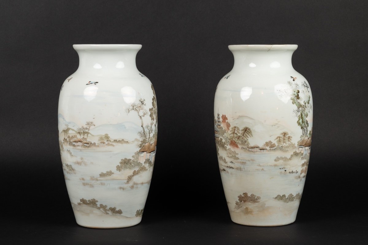 Paire De Vases Avec Des Paysages, Yamada, Seto / Yokohama, Japon, ère Meiji (1868-1912)-photo-2