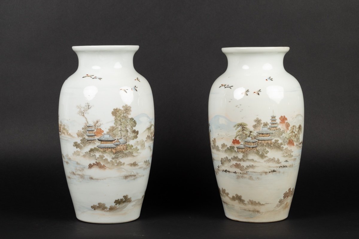 Paire De Vases Avec Des Paysages, Yamada, Seto / Yokohama, Japon, ère Meiji (1868-1912)-photo-3