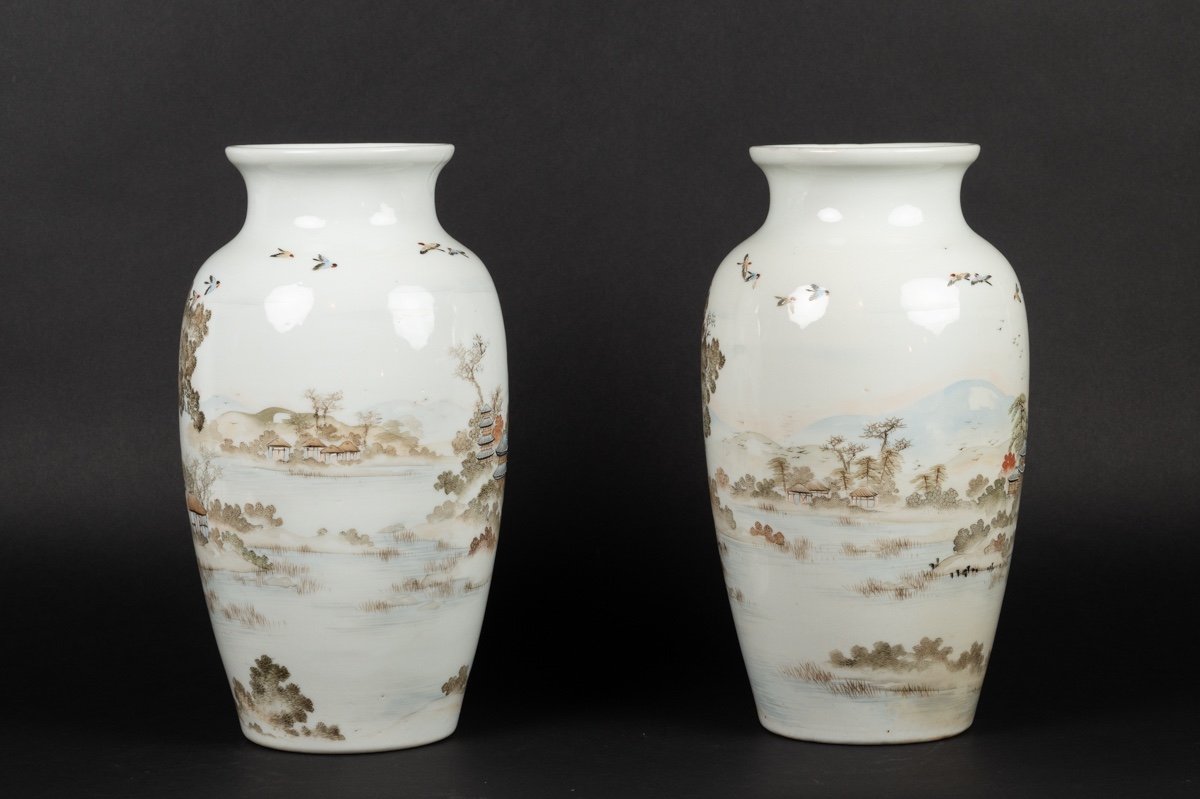 Paire De Vases Avec Des Paysages, Yamada, Seto / Yokohama, Japon, ère Meiji (1868-1912)-photo-4