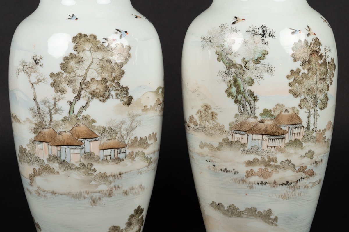 Paire De Vases Avec Des Paysages, Yamada, Seto / Yokohama, Japon, ère Meiji (1868-1912)-photo-1