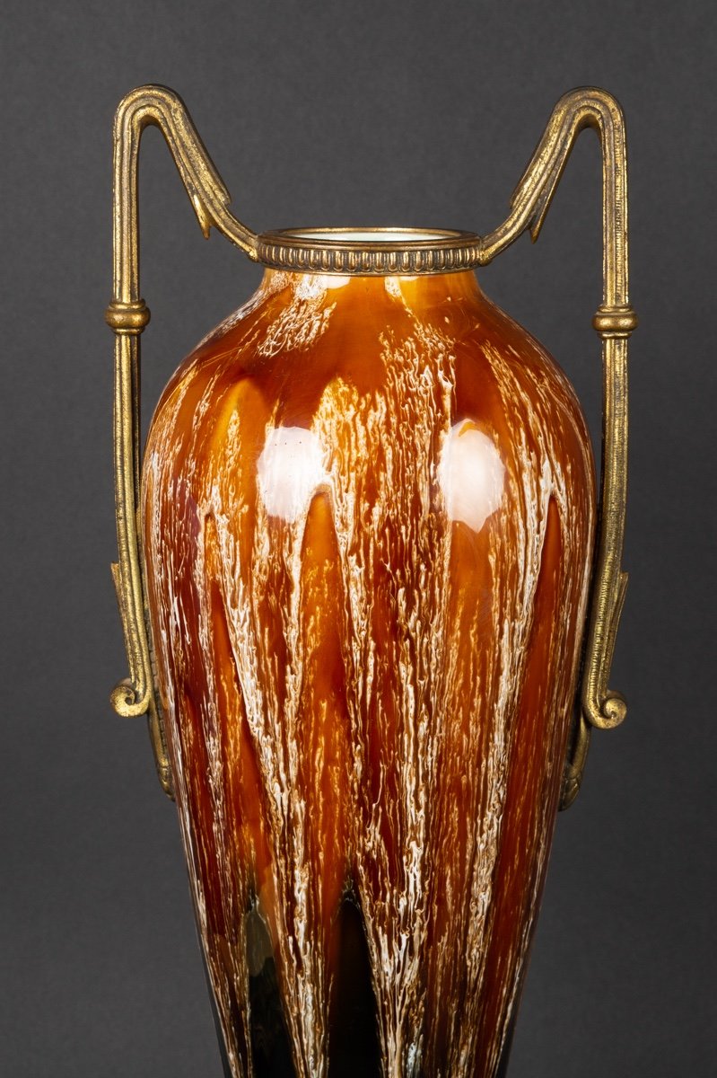 Grand Vase Art Déco, Grès Avec Garnitures En Bronze, France, Années 1920-photo-1