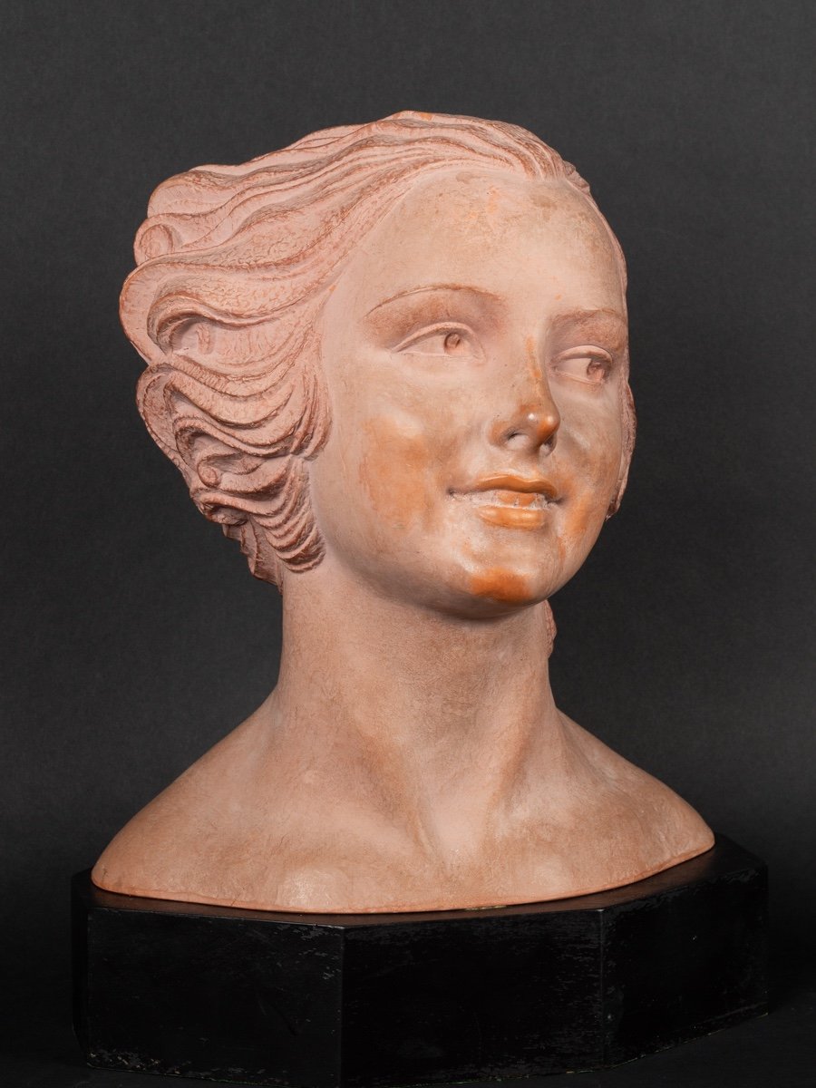 Bust Of Girl, Terracotta, Dh Chiparus. Art Deco, France, 1920s/30s-photo-1