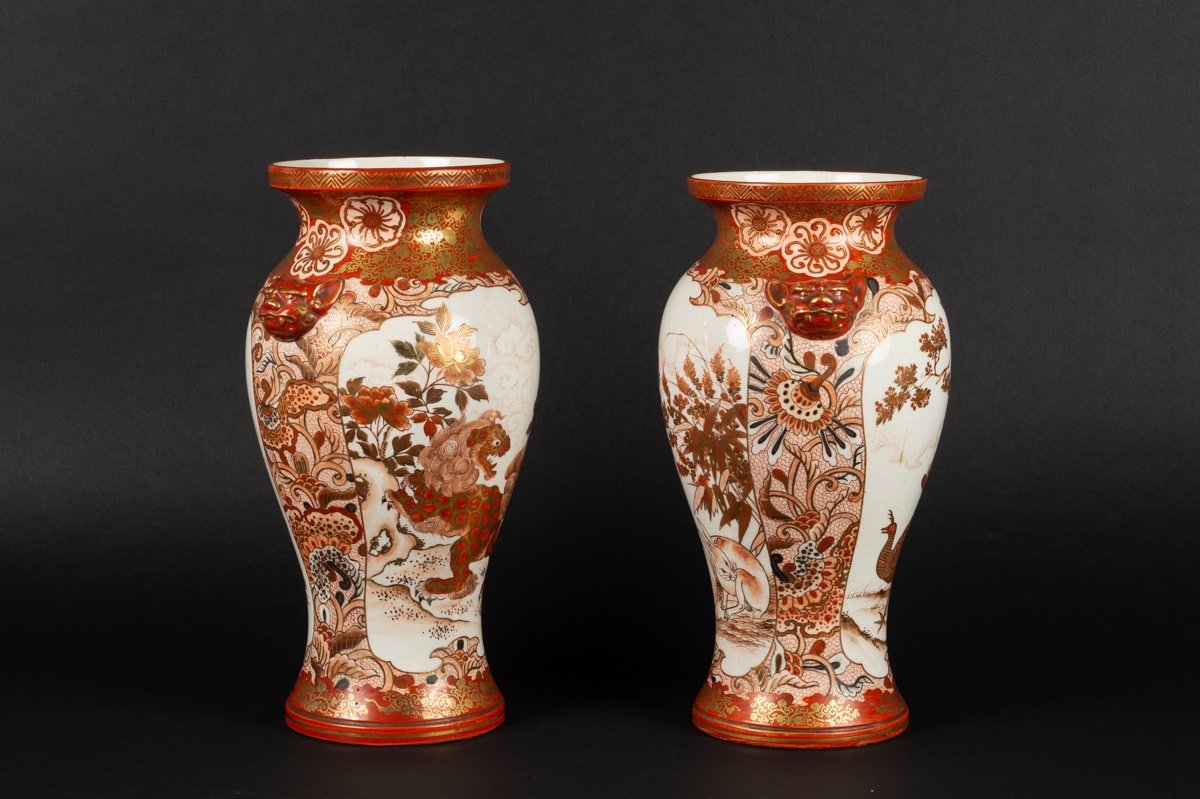 Pair Of Vases With Animals, Kutani, Shusei - Seizan, Japan, Meiji Era (1868-1912)-photo-2