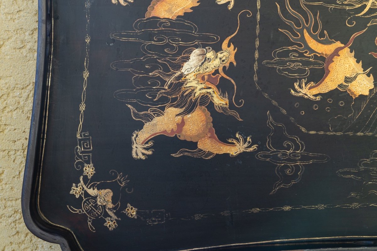 Large Tray With Dragons, Lacquer, China, Qing Dynasty, 19th Century-photo-1