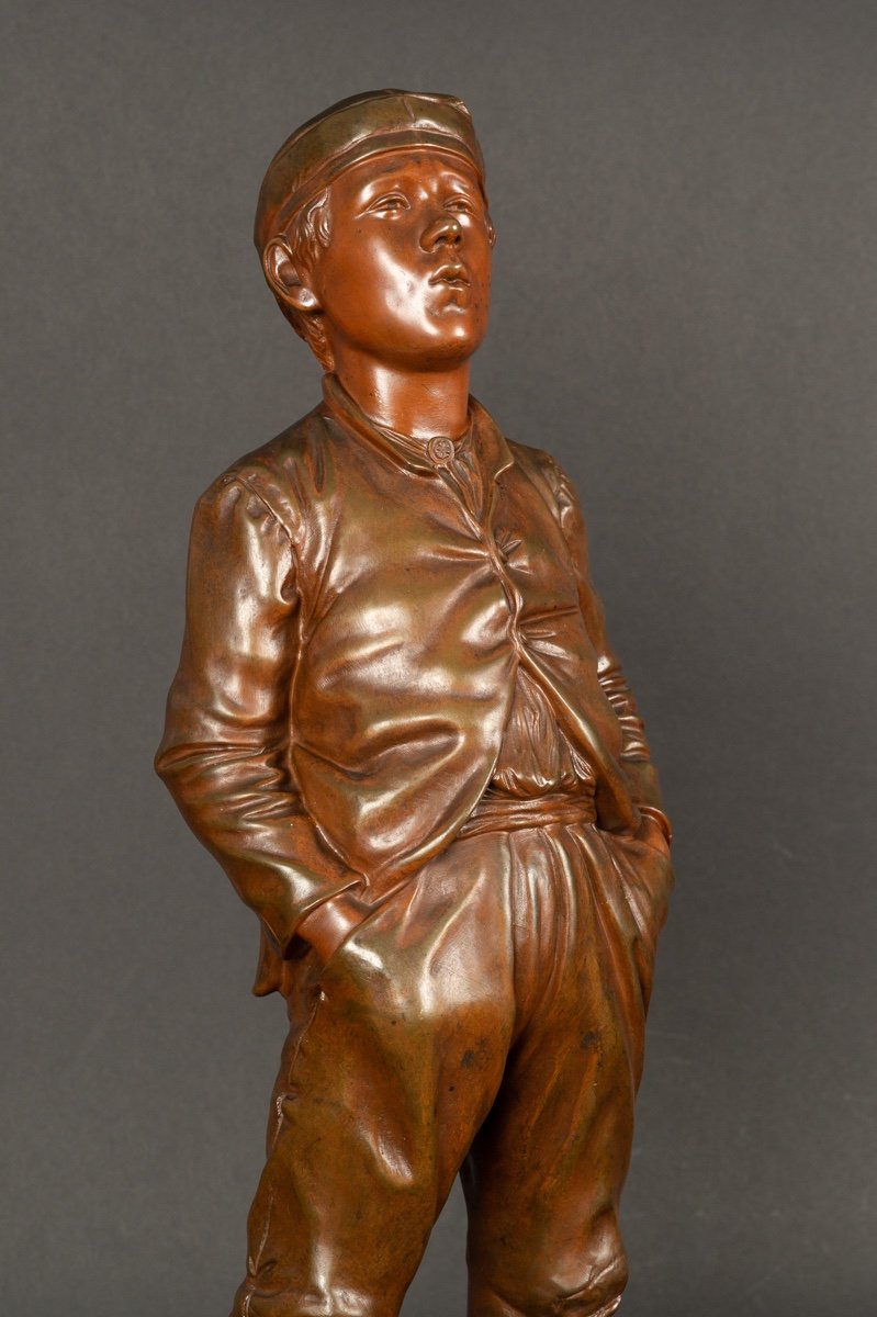 Garçon Siffleur, Halfdan Hertzberg (1857-1890), Bronze, Fin Du XIXe Siècle-photo-2