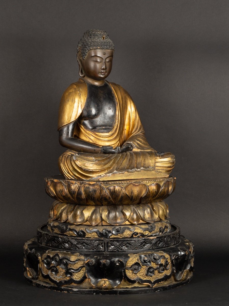 Bouddha Amida, Japon, époque Edo (1603-1868), Bois Laqué Et Doré.   -photo-3