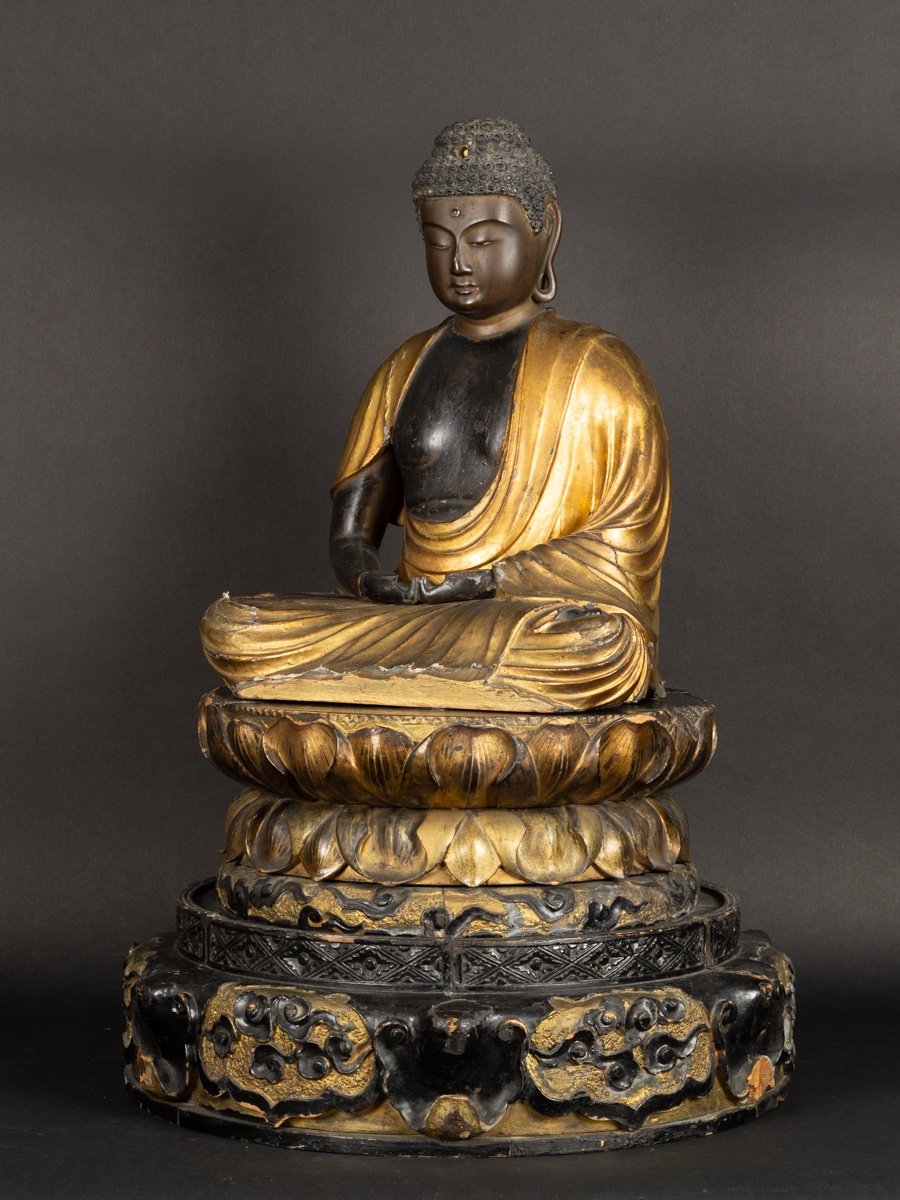 Bouddha Amida, Japon, époque Edo (1603-1868), Bois Laqué Et Doré.   -photo-4