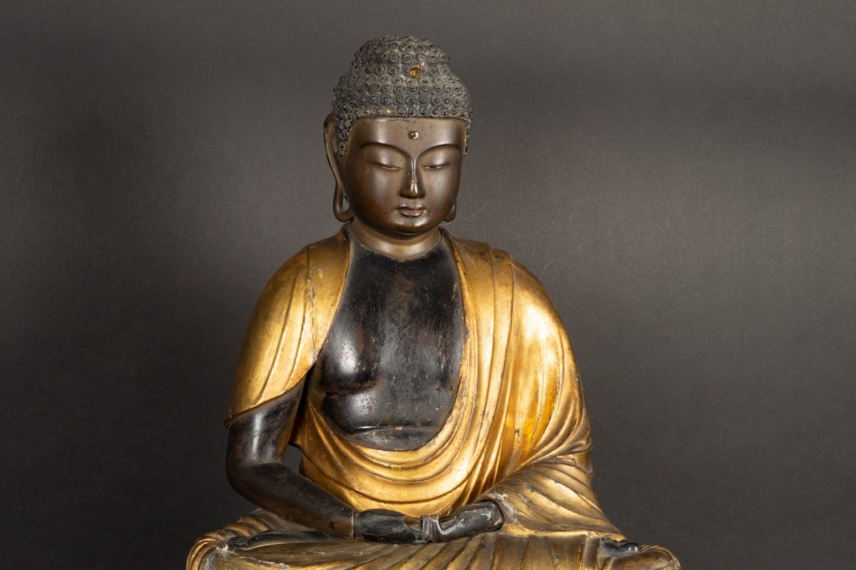 Bouddha Amida, Japon, époque Edo (1603-1868), Bois Laqué Et Doré.   -photo-5