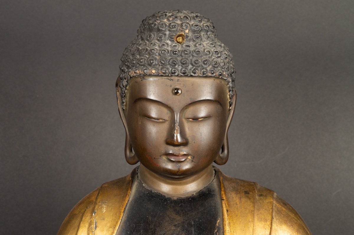 Bouddha Amida, Japon, époque Edo (1603-1868), Bois Laqué Et Doré.   -photo-6