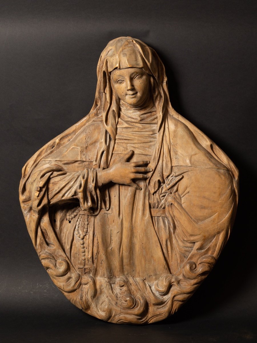 Bas-relief - Virgin, Wood, Baroque, XVIIth - XVIIIth Century.-photo-4