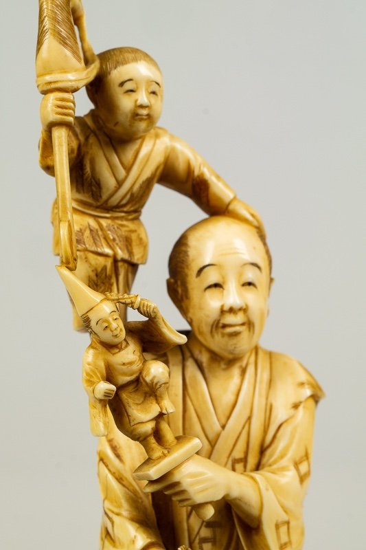 Okimono - Figures With Toys And Masks, Ivory, Japan, Meiji Era (1868-1912)-photo-4